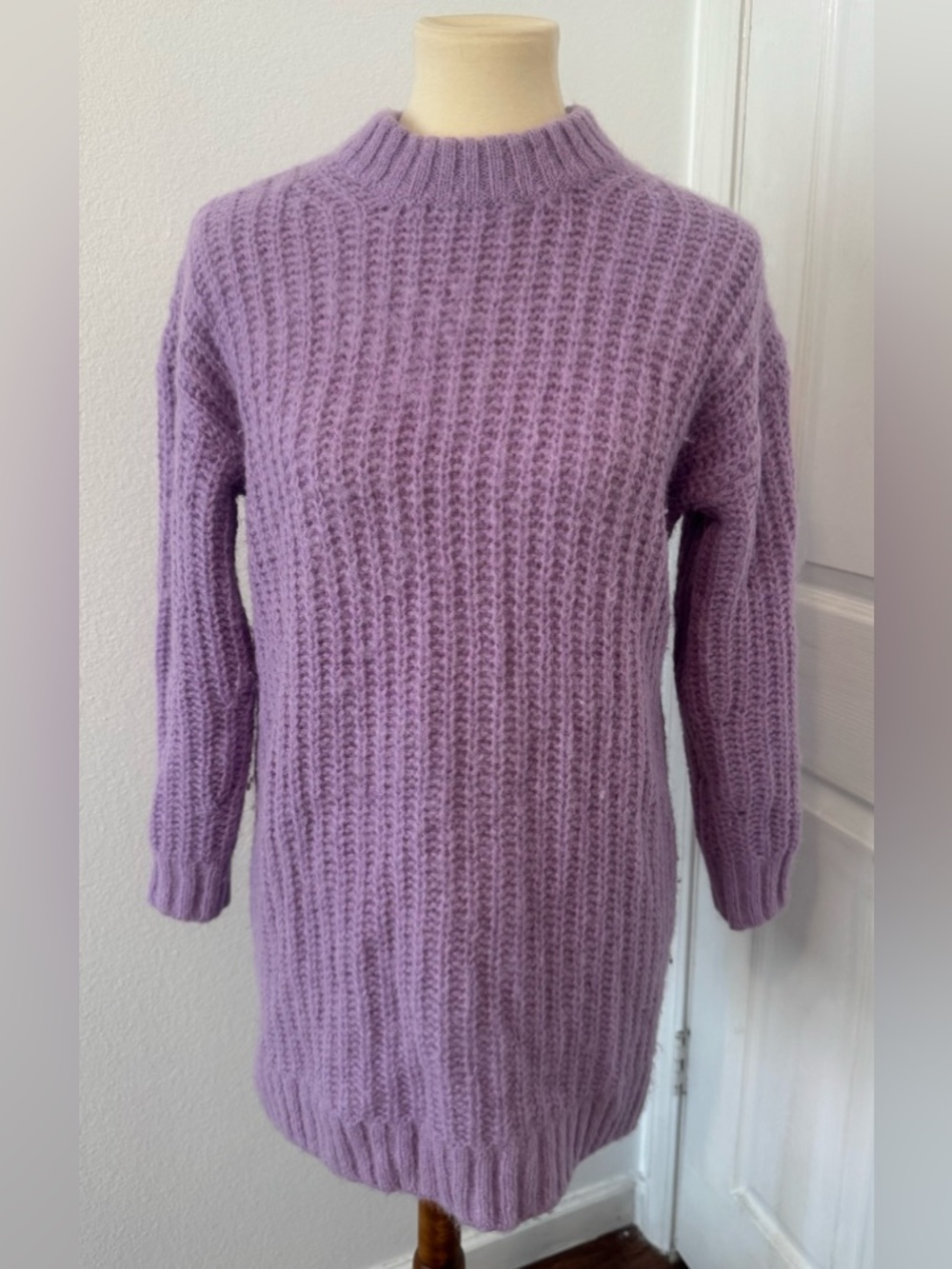 Sézane Josette Tunic Jumper Lilac Chunky Rib Knit Alpaca Wool Oversized XXS READ